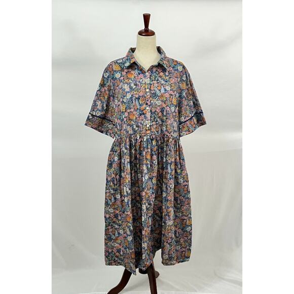 LIBERTY London Sz XXL Ciara Tana Lawn Gallery Cotton Floral Shirt Dress Midi - Picture 2 of 9